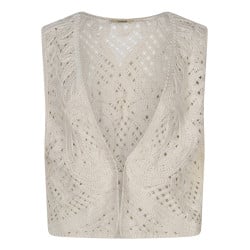 Gilet en coton beige en maille ajourée avec une coupe droite et sans manches