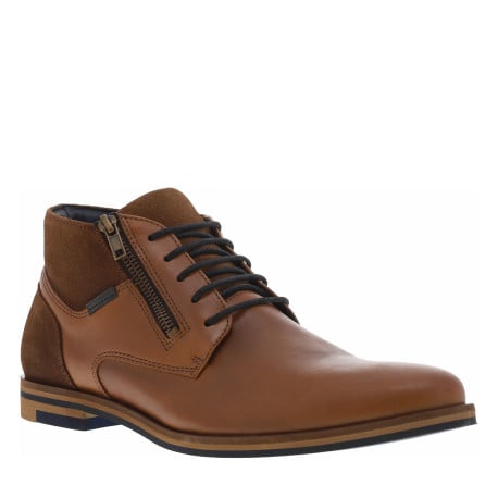 Bottines camel à bout droit avec un zip sur le côté et à talon décroché bas