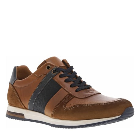 Sneakers en cuir camels avec des détails marine à semelle plate