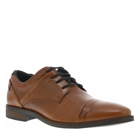 Derbies en cuir camels à bout rond avec un talon décroché bas