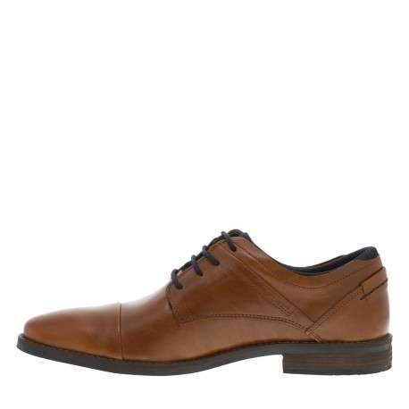 Derbies en cuir camels à bout rond avec un talon décroché bas