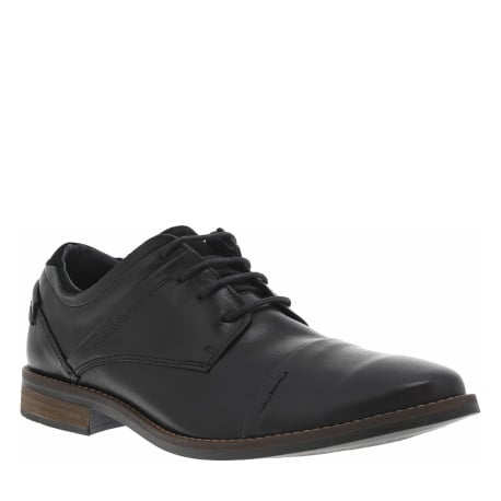 Derbies en cuir noires à bout droit avec un talon décroché bas
