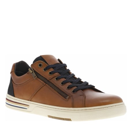Sneakers en cuir camels avec des détails noirs et un zip à semelle plate