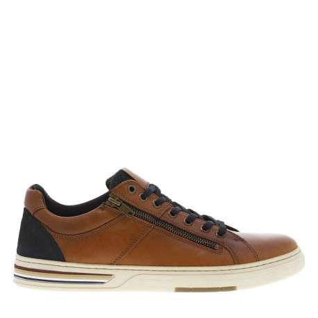 Sneakers en cuir camels avec des détails noirs et un zip à semelle plate - Image 2