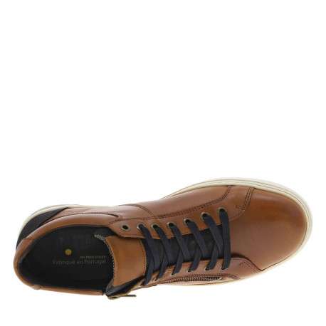 Sneakers en cuir camels avec des détails noirs et un zip à semelle plate - Image 4