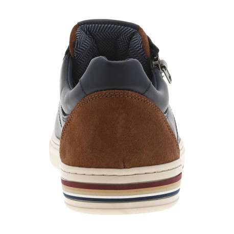 Sneakers en cuir marine avec des détails marrons et un zip à semelle plate - Image 6
