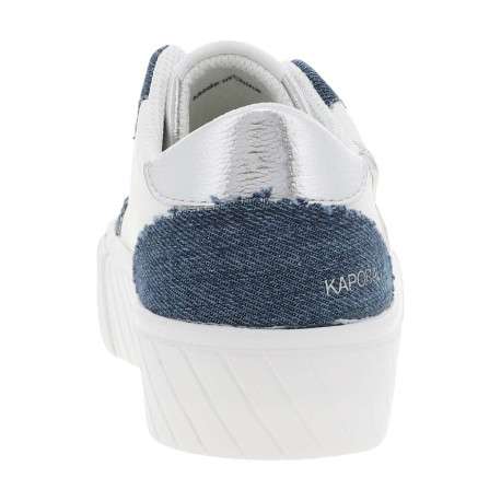 Tennis blanches avec des empiècements en denim à semelle plate et à lacets plats - Image 6