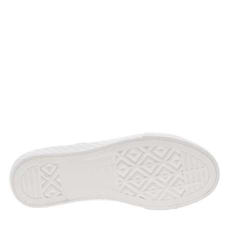 Tennis blanches avec des empiècements en denim à semelle plate et à lacets plats - Image 5