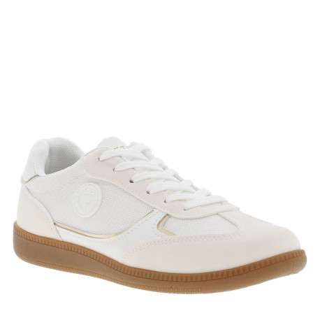 Tennis blanches avec des détails pailletés et or à semelle plate - Image 3