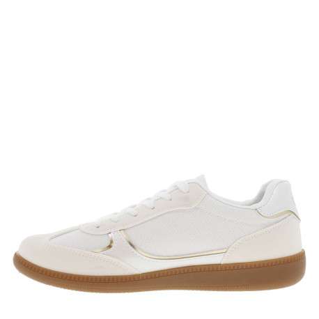 Tennis blanches avec des détails pailletés et or à semelle plate