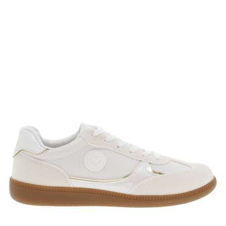 Tennis blanches avec des détails pailletés et or à semelle plate - Image 2