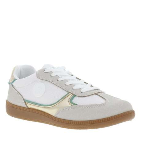 Tennis beiges et blanches pailletées à semelle plate et à lacets plats - Image 3