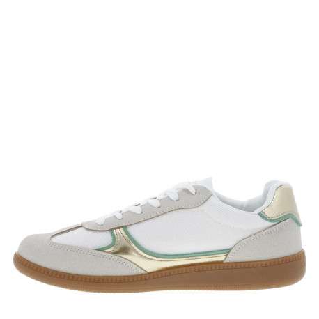 Tennis beiges et blanches pailletées à semelle plate et à lacets plats