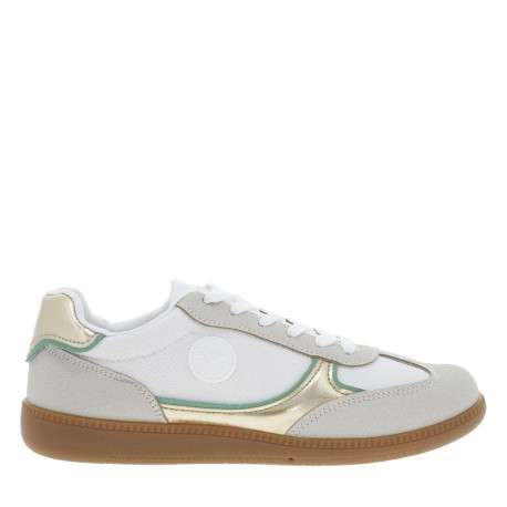 Tennis beiges et blanches pailletées à semelle plate et à lacets plats - Image 2