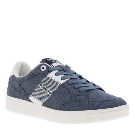 Sneakers bleues aspect denim à semelle plate blanche et à lacets plats - Image 3