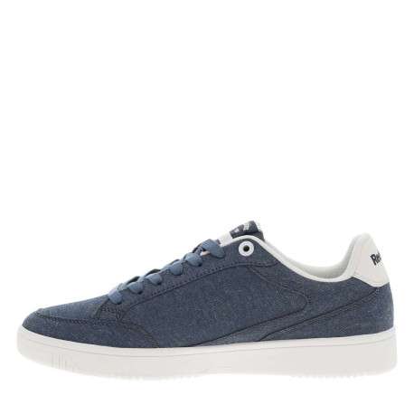 Sneakers bleues aspect denim à semelle plate blanche et à lacets plats