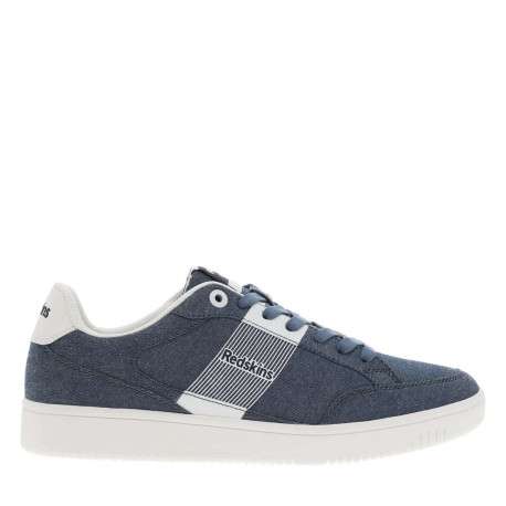 Sneakers bleues aspect denim à semelle plate blanche et à lacets plats - Image 2