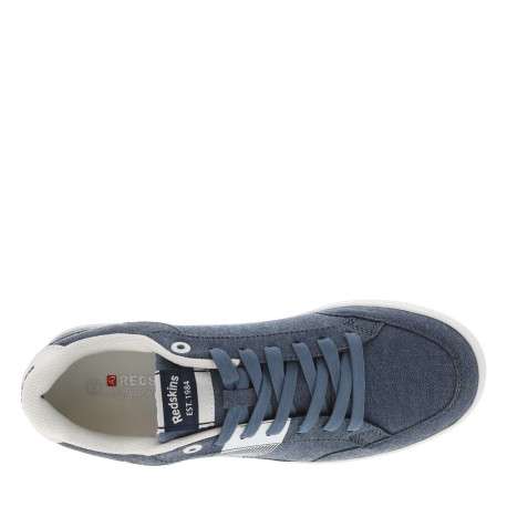 Sneakers bleues aspect denim à semelle plate blanche et à lacets plats - Image 4