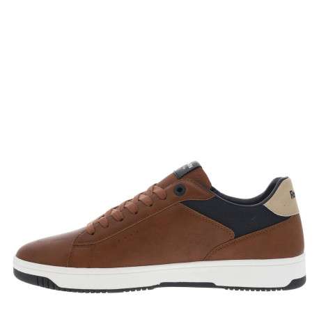 Tennis cognacs et bleues marine à semelle plate blanche et à lacets plats