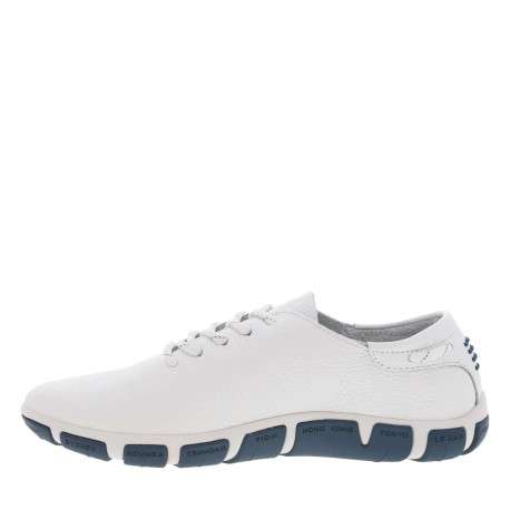 Tennis en cuir blanches à semelle plate et à lacets ronds à rayures