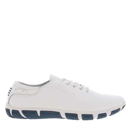 Tennis en cuir blanches à semelle plate et à lacets ronds à rayures - Image 2