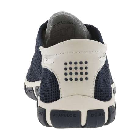 Tennis en cuir marine et écrues à semelle plate et à lacets ronds à rayures - Image 6
