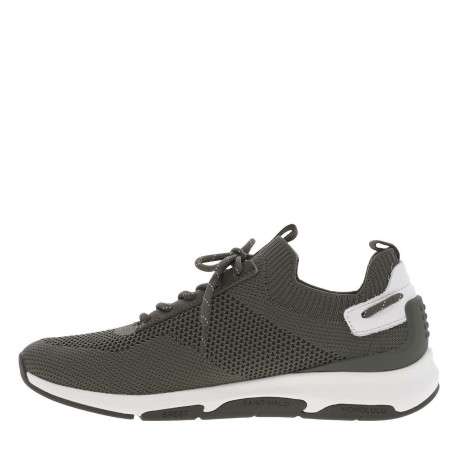 Baskets running kakis type chaussettes à semelle plate et à lacets ronds rayés