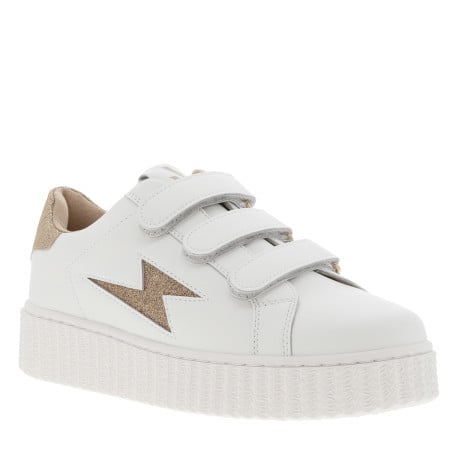 Sneakers blanches avec des détails or pailletés à bandes auto-agrippantes