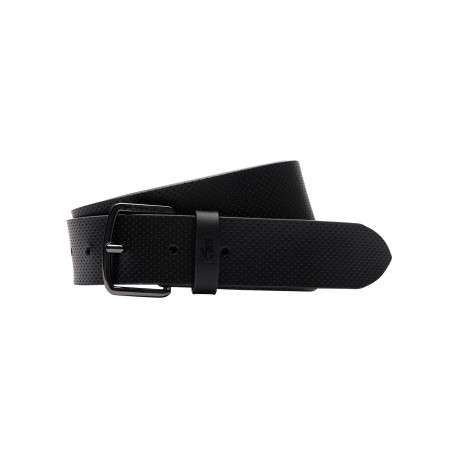 Ceinture en cuir noire unie réglable avec des minis perforations et le logo