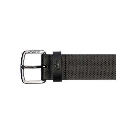 Ceinture en cuir noire unie réglable avec des minis perforations et le logo - Image 2