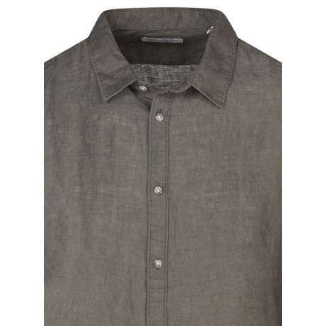 Chemise en lin kaki unie avec une coupe droite et un col à revers - Image 3