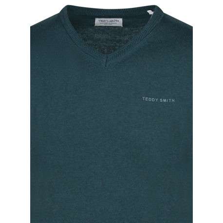 Pull en coton vert à maille jersey et coupe droite avec un col v - Image 3