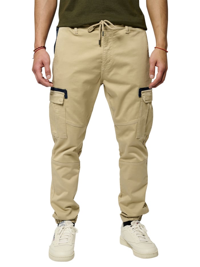 Cargo en coton beige uni à...
