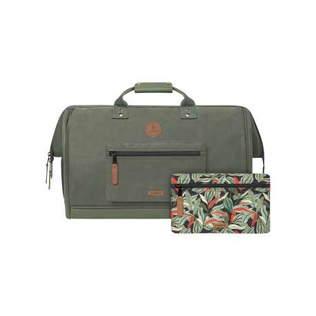 Grand sac weekender kaki uni 2en1 avec une pochette zippée réversible