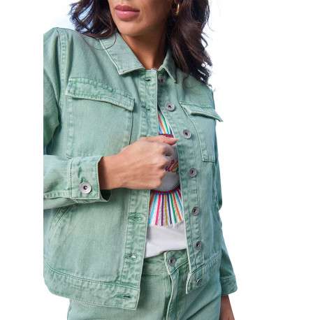 Blouson vert en jean avec une coupe droite et un col à revers - Image 2