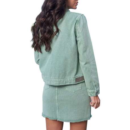 Blouson vert en jean avec une coupe droite et un col à revers - Image 3