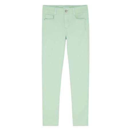 Pantalon 5 poches vert d'eau uni avec une coupe slim et un zip