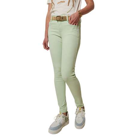 Pantalon 5 poches vert d'eau uni avec une coupe slim et un zip - Image 2