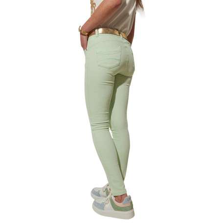 Pantalon 5 poches vert d'eau uni avec une coupe slim et un zip - Image 3