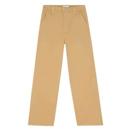 Pantalon 4 poches en coton camel uni avec une coupe droite et un zip