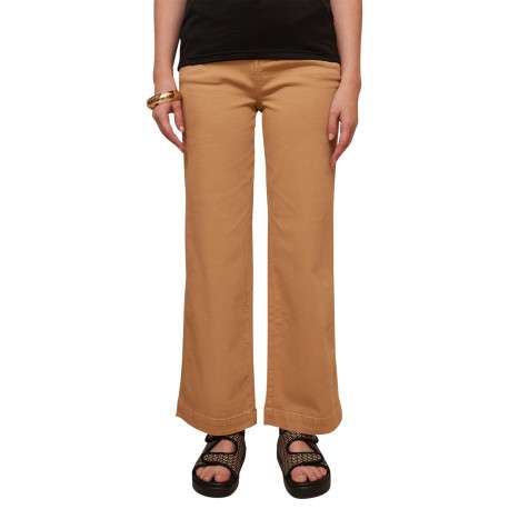 Pantalon 4 poches en coton camel uni avec une coupe droite et un zip - Image 2