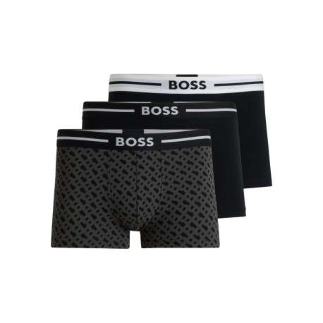Lot de 3 boxers en coton noirs unis avec le nom de la marque