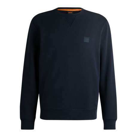 Sweat en coton marine uni avec une coupe regular fit et un patch à la poitrine