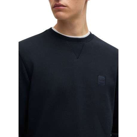 Sweat en coton marine uni avec une coupe regular fit et un patch à la poitrine - Image 3