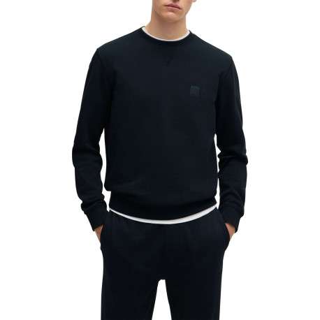 Sweat en coton marine uni avec une coupe regular fit et un patch à la poitrine - Image 4