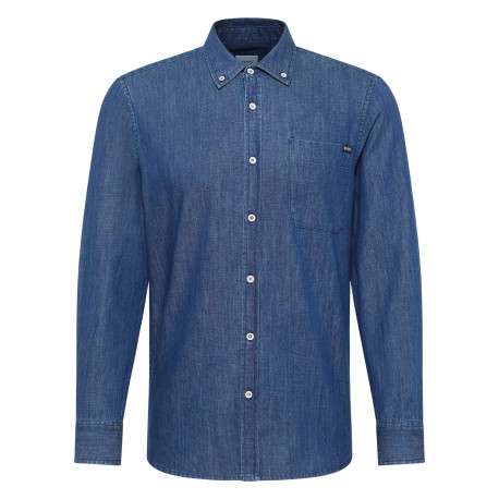 Chemise en coton bleue brut aspect denim à coupe slim fit et à col américain