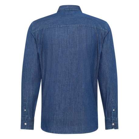 Chemise en coton bleue brut aspect denim à coupe slim fit et à col américain - Image 2