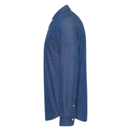 Chemise en coton bleue brut aspect denim à coupe slim fit et à col américain - Image 4