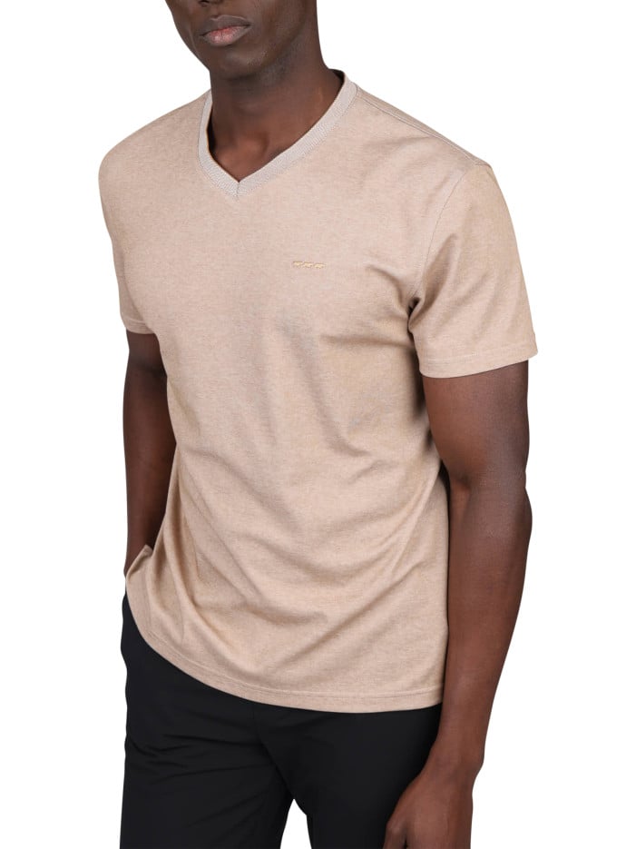 T-shirt beige et blanc uni...