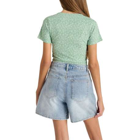 T-shirt manches courtes vert fleuri avec une coupe droite et un col rond - Image 3